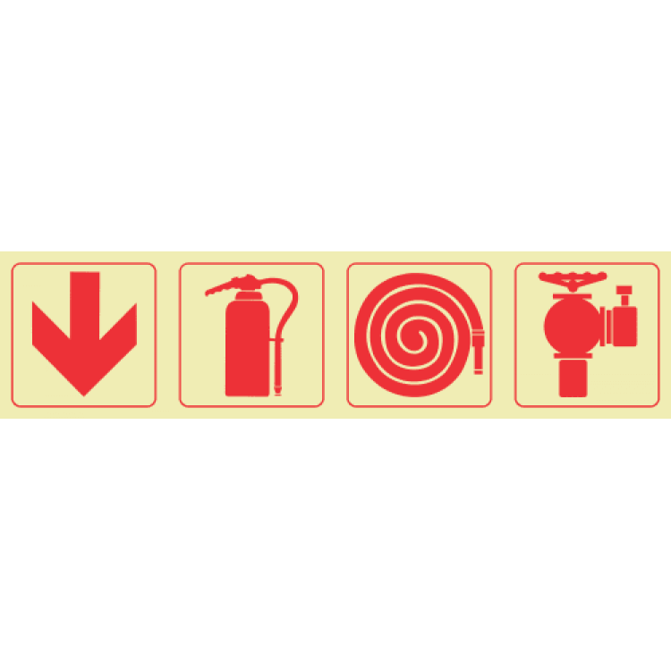 F1 - SABS Arrow Down & Fire Extinguisher & Fire Hose Reel & Fire Hydrant Photoluminescent Sign ( Visit